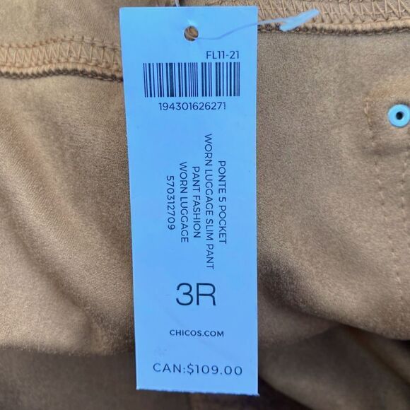 Chicos Brown Faux-Suede 5-Pocket Slim Pants. Size 16R (3). Washable. NWT - Picture 8 of 10